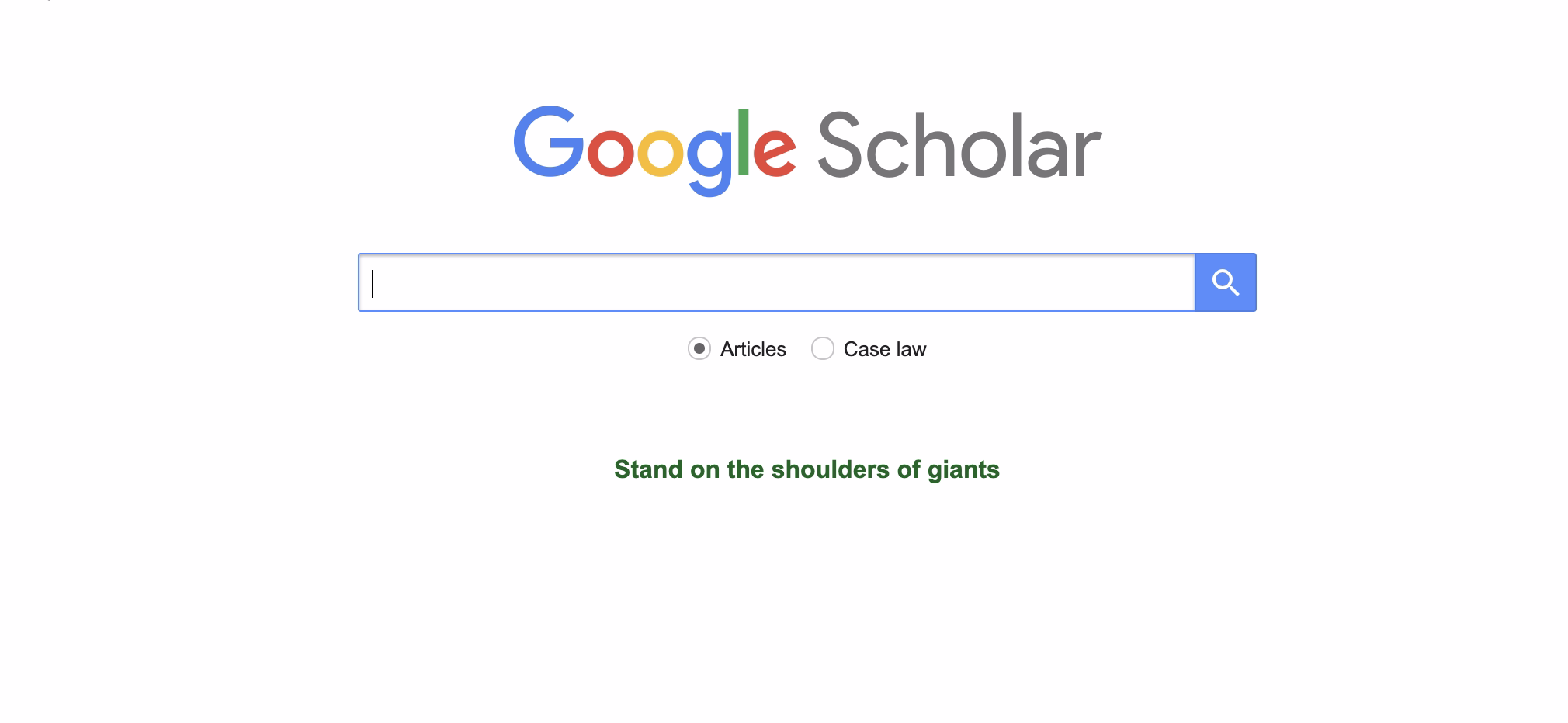 Google Scholar homepage with search bar and filtering options for academic articles